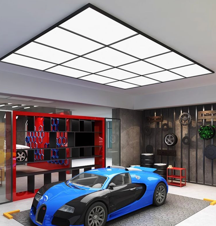 Auto showroom grid lighting scene